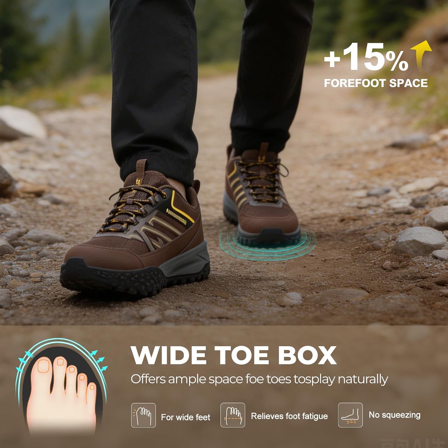 Men's Wide Width Hiking Shoes Waterproof Low Top Trail Running Shoes Orthopedic Arch Support Non Slip Lightweight Outdoor Walking Sneakers