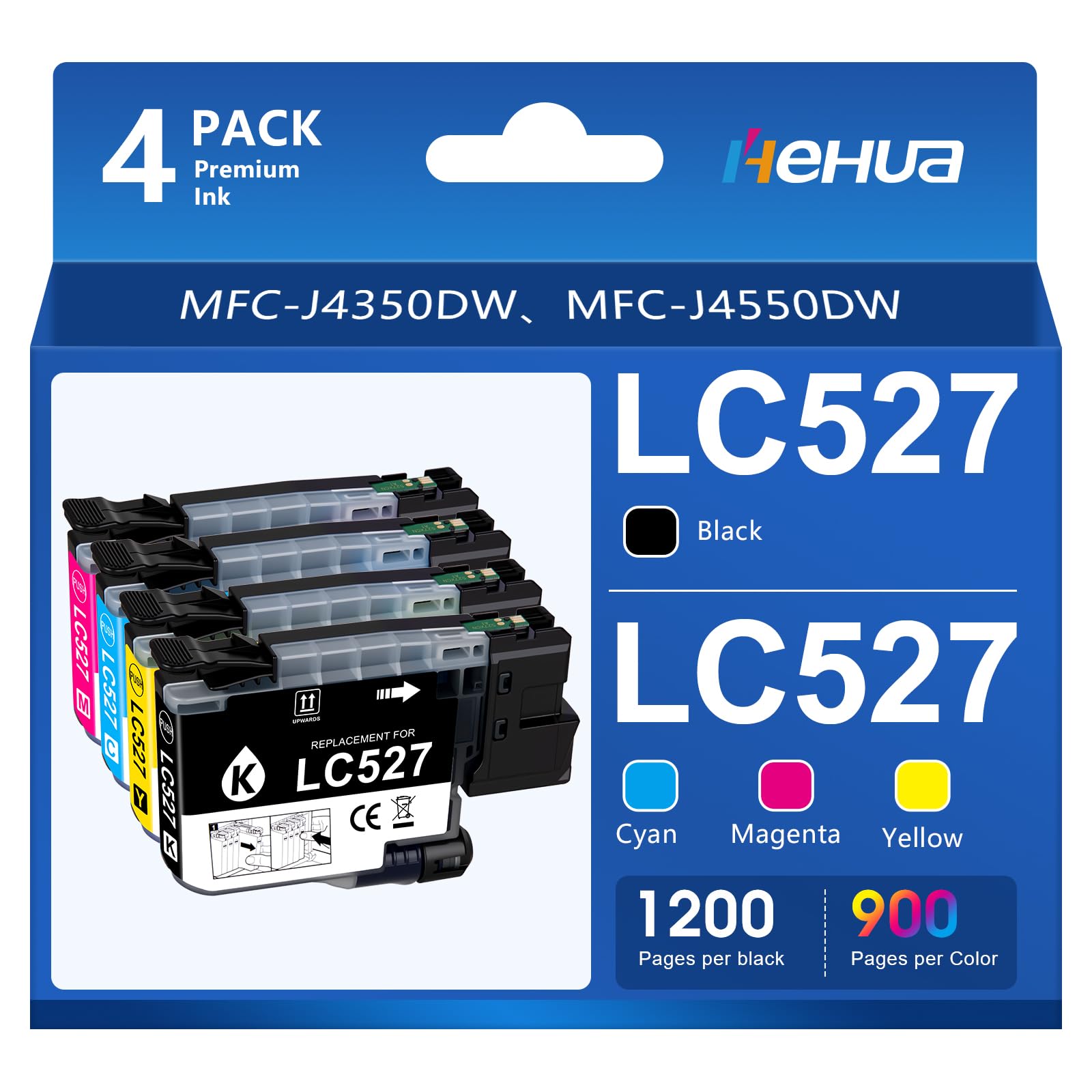 Cartouches LC527 Compatibles pour Brother LC 527 Cartouches Multipack | LC527 cartouches LC-527VAL Compatibles pour Brother MFC-J4350DW MFC-J4550DW ( 527BK, 527C, 527M, 527Y,4pk)