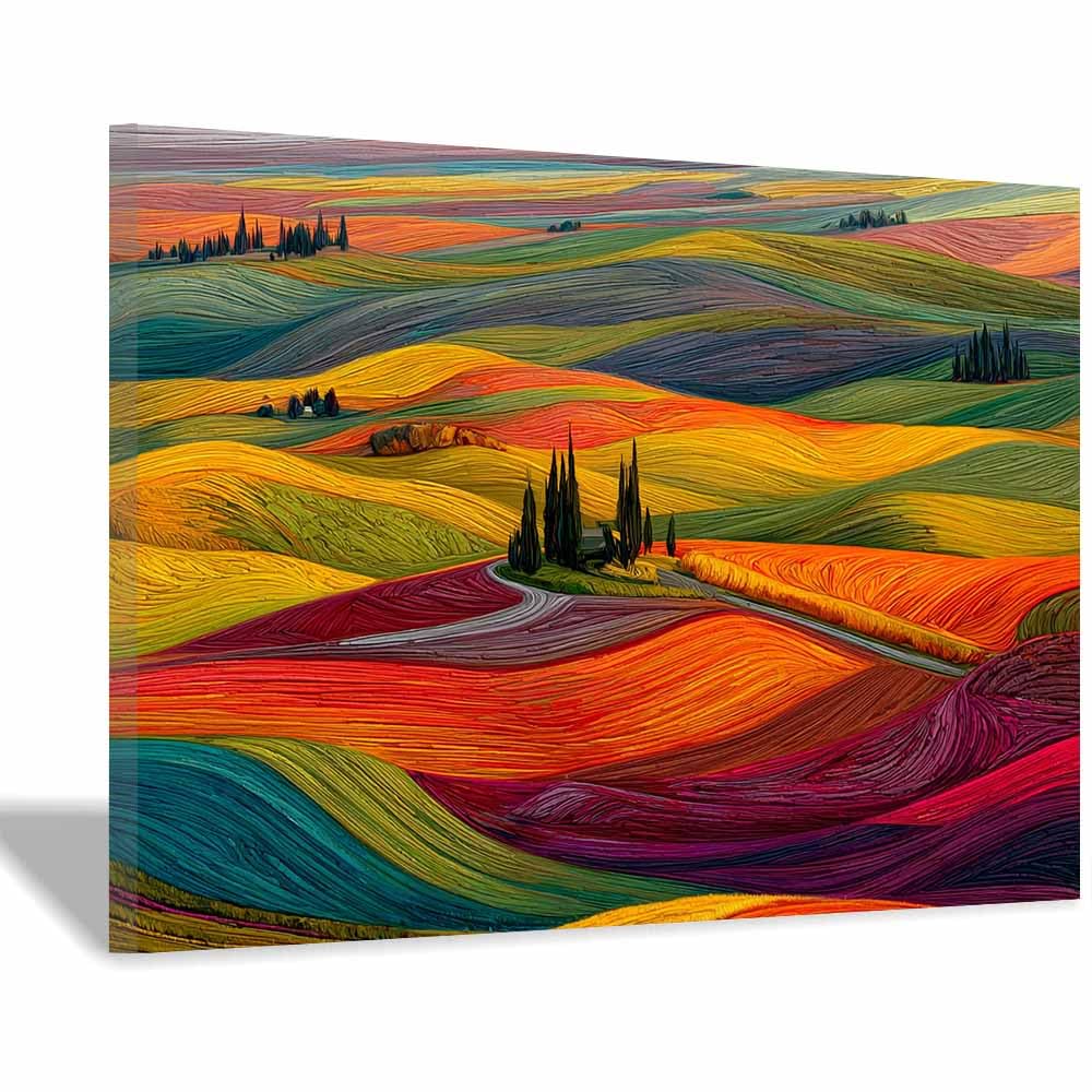 HUYEEI Landscape Wall Art Colorful Fieldss Modern Canvas Print On Artwork, Suitable for living room, bedroom, for Kids Room Decoretc.(multicolored)-70x100cm Framed