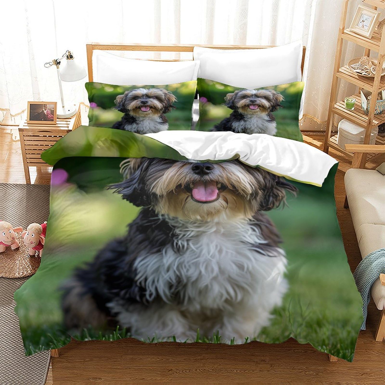 Parure de lit 260x220 anti-acarien avec housse de couette imprimé chien maltais