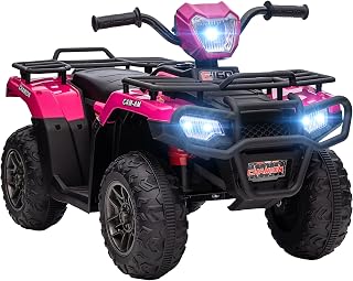 Aosom 12V Kids ATV Battery-Operated Electric Four Wheeler Ride on Car with AUX Port & USB, Wear-Resistant Tread, Pink