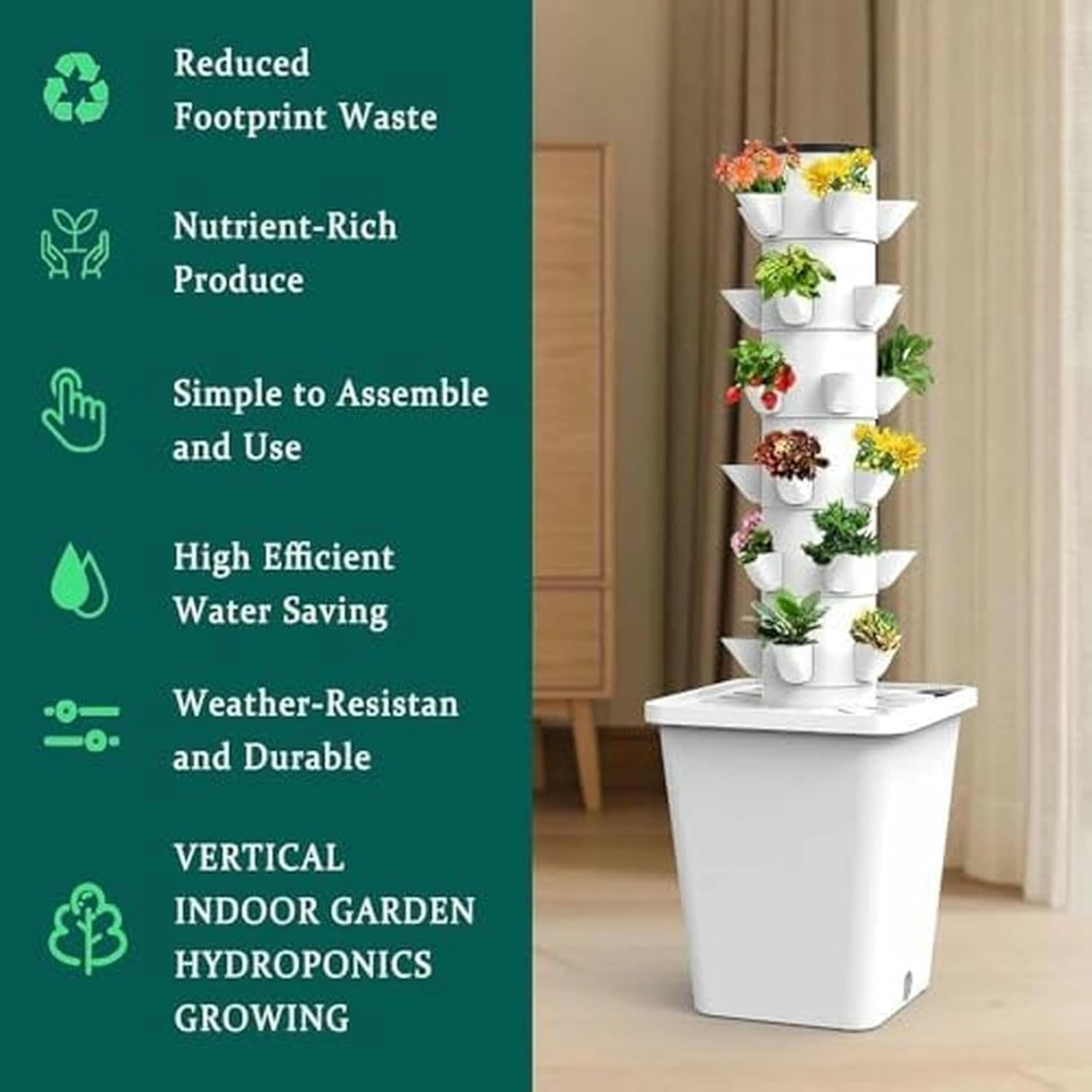 Smart Hydroponics Vertical Garden Kit - Multi-Layer Planter for 15-30 Plants with Water Pump &Adapter - Soilless Growing System for Home &Indoor Gardening-