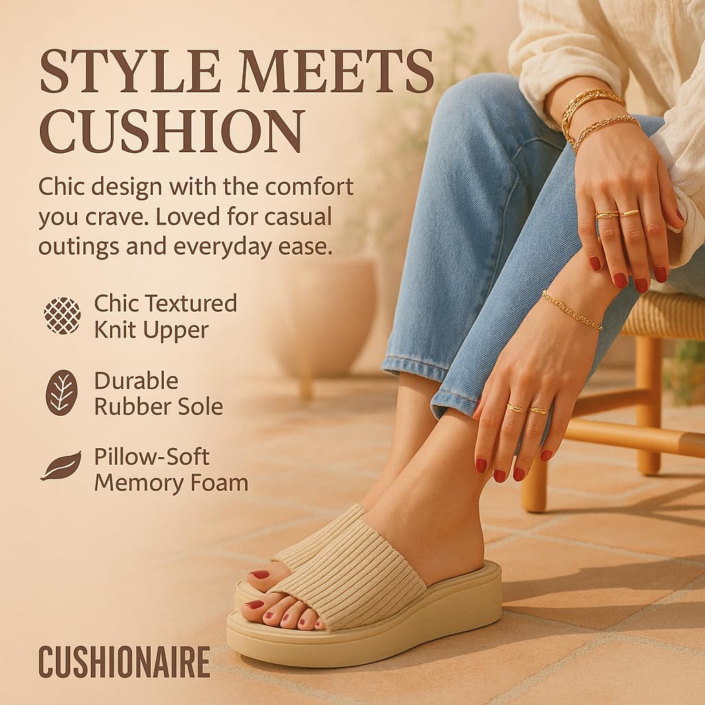 CUSHIONAIRE Pim Wedge Chunky Platform Womens Sandals with Stretch Knit Upper & Memory Foam Summer Sandals for Women 8.5 Taupe Weave image 4 of 9 B09M93N198