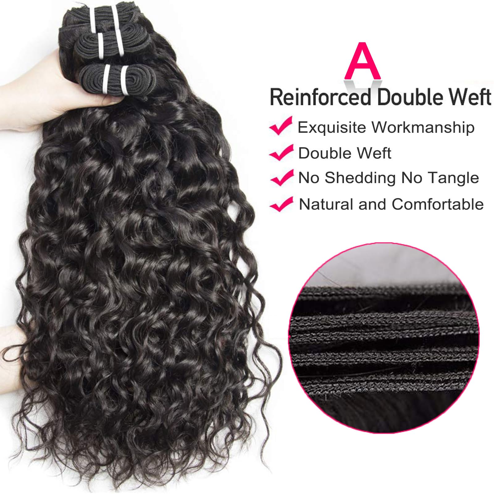 Paquetes de Onda Rizada Cabello Humano 18 20 22 Pulgadas Brazileño 3 Paquetes 240 g Color Natural