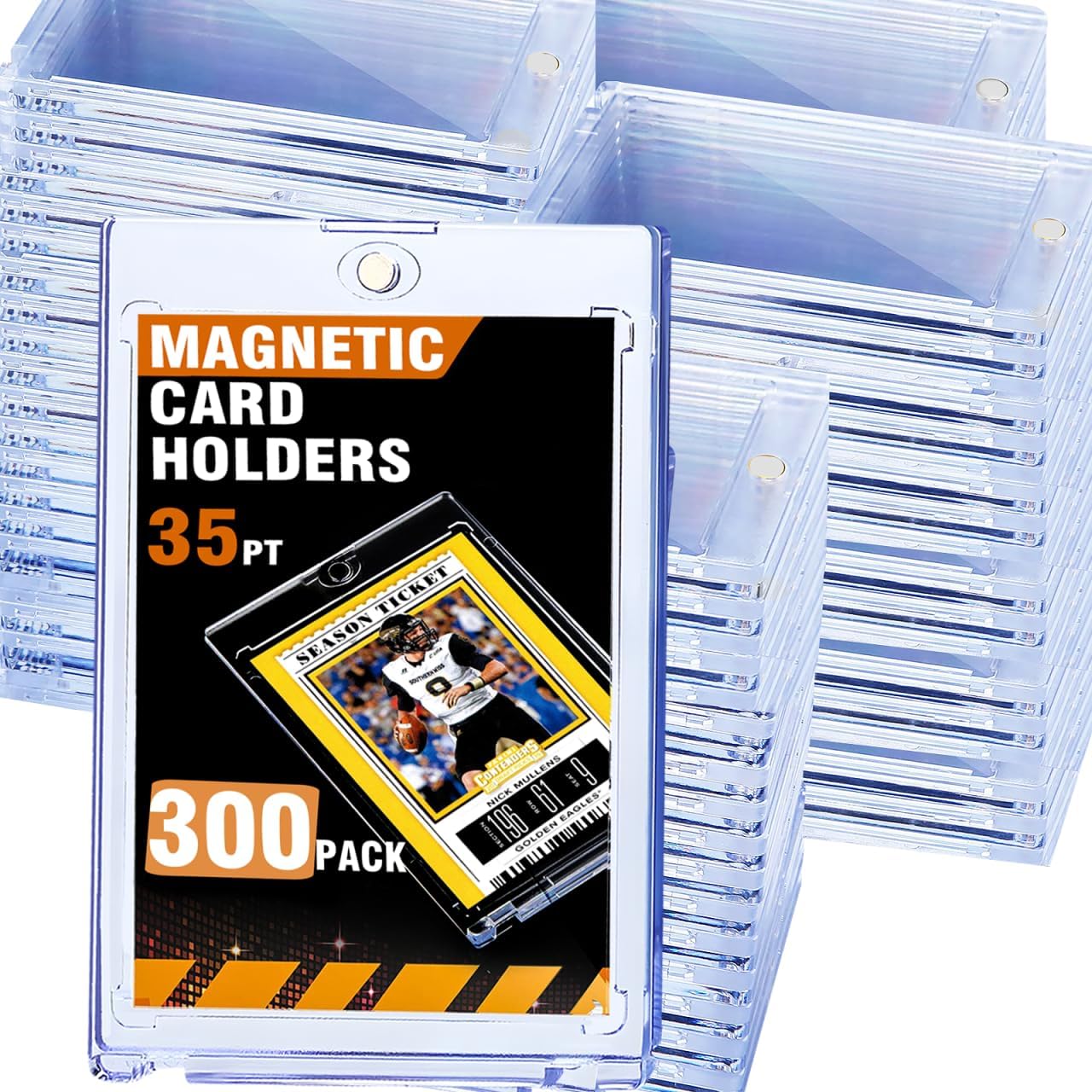 300ct Magnetic Card Holder for Trading Cards,35pt One Touch Card Holder,UV Protectors Hard Plastic,Display Card Case,Baseball Cards Holder for Sports,Football,Game,MTG (300 Pack)