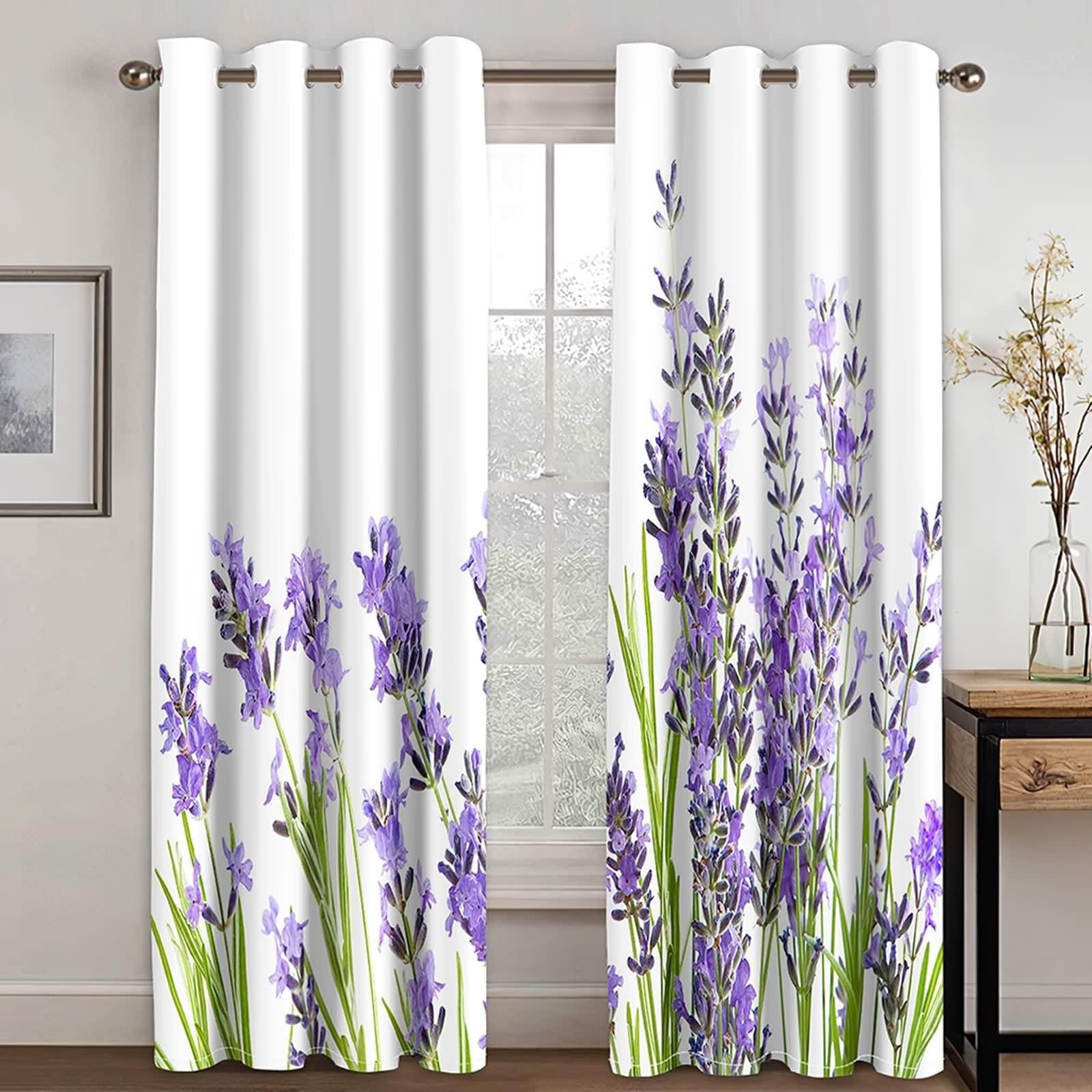 Tende per soggiorno moderne, in poliestere, colore viola, verde, lavanda, set da 2 pezzi, 96 x 214 cm (larghezza x altezza x profondità)
