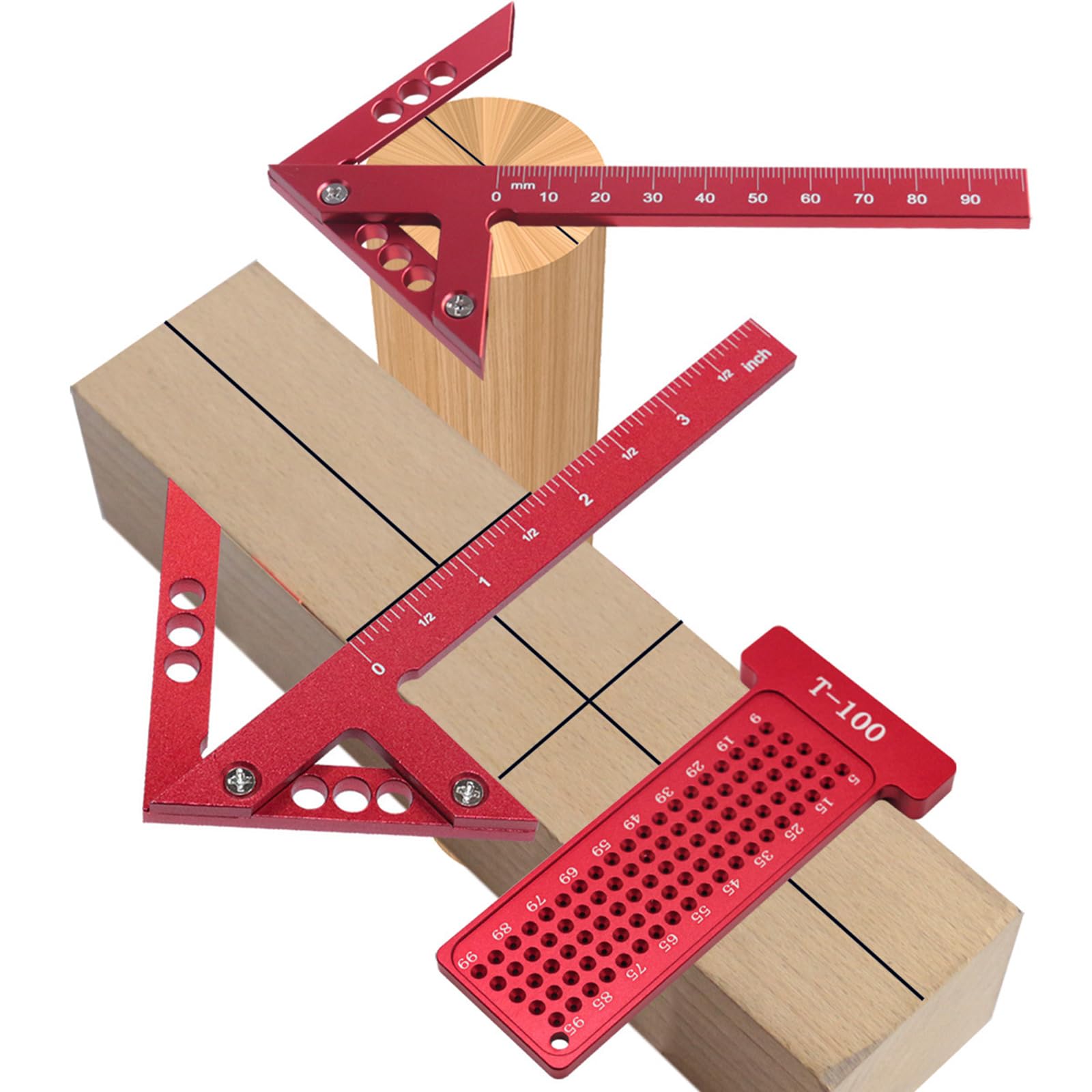 Aluminum Alloy Ruler with T Shaped Hole Gauge Accurate Angles Measuring Tool Set for Precise Woodworking Project
