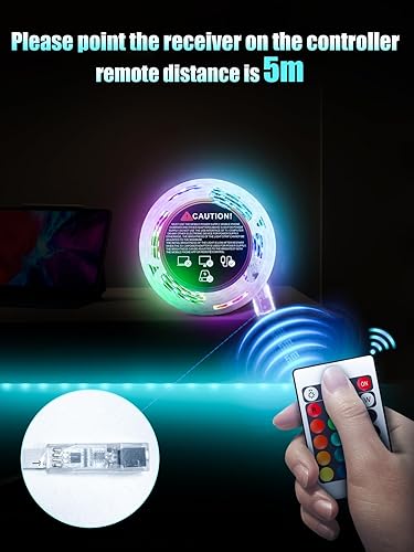 Miniatura 2 de Tira de luces LED, tiras de luz RGB de 5 V que cambian de color con control remoto, luces LED flexibles alimentadas por USB para dormitorio, TV,
