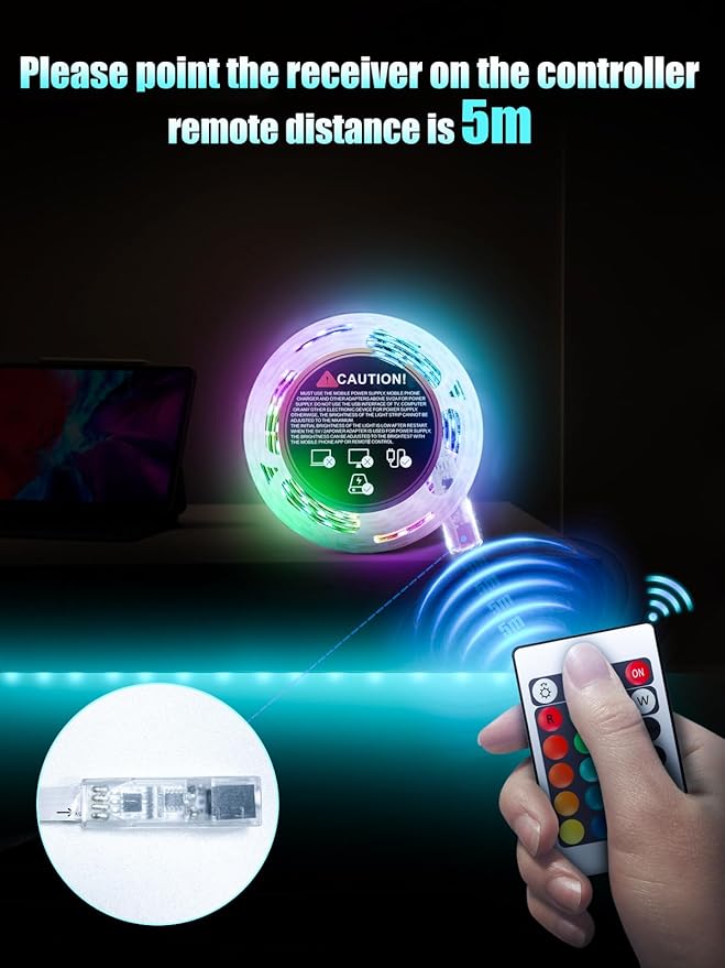 Tira LED RGB con Control Remoto, 5V, 16.4 Pies, para TV y De miniatura 2