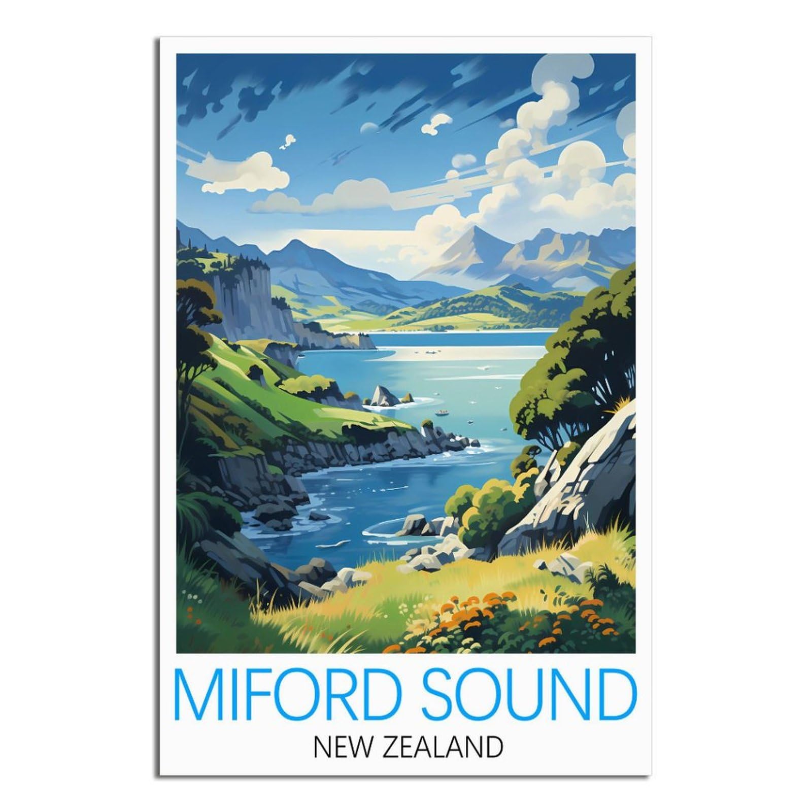 EZMLFA 5D Diamond Art Kits Adults,Miford Sound New Zealand,Round Dots Diamond DIY Kits Pictures for Wall Decor Home Office Decoration 50x60cm