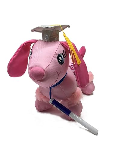 Charming Toys Perro princesa de peluche de autógrafo de graduación con bolígrafo, Felicidades Grad! 9 pulgadas, color rosa