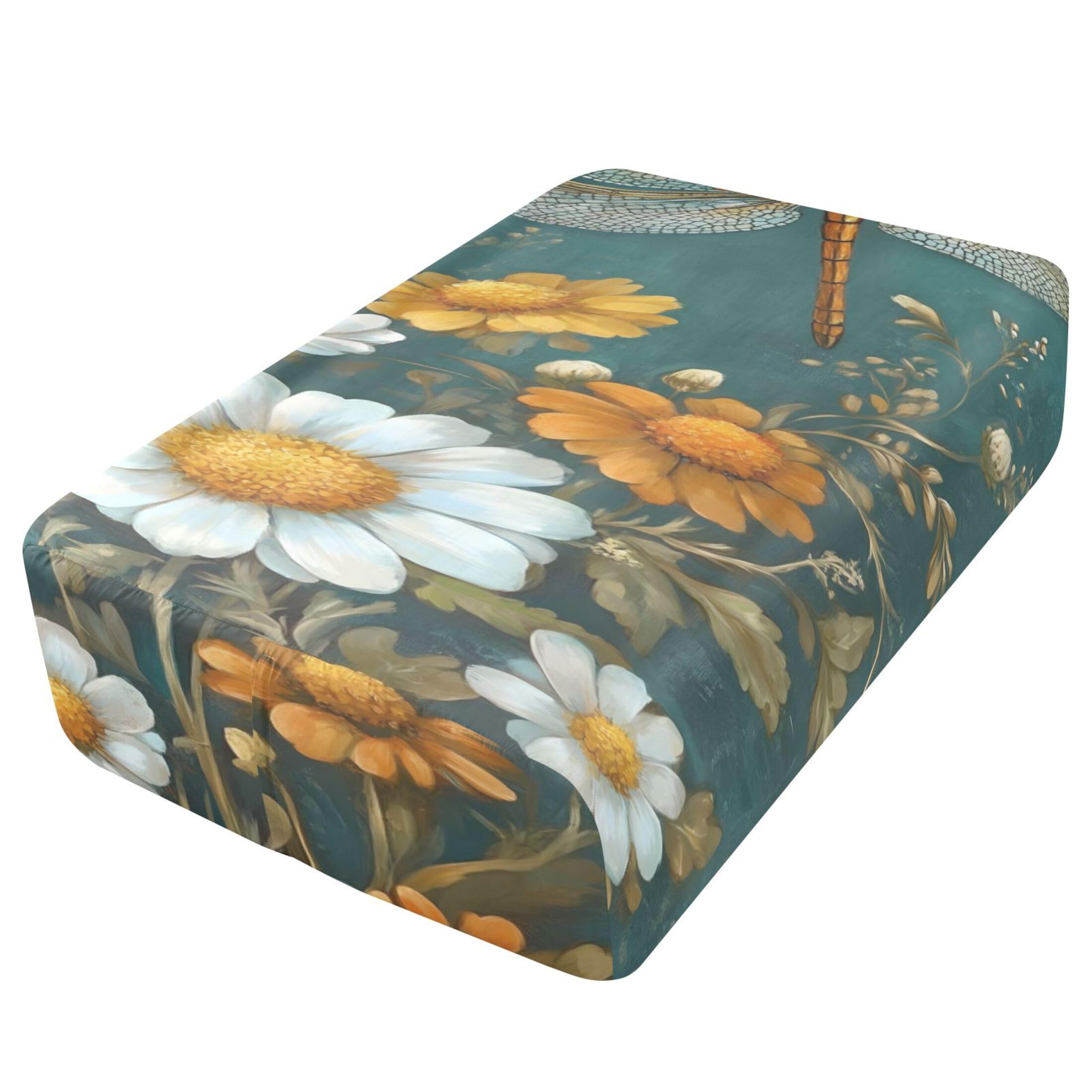 Sábana bajera ajustable de tamaño individual con libélula vintage para colchón de aire, bolsillo extra profundo de 24 pulgadas, funda suave y transpirable con apertura de válvula de