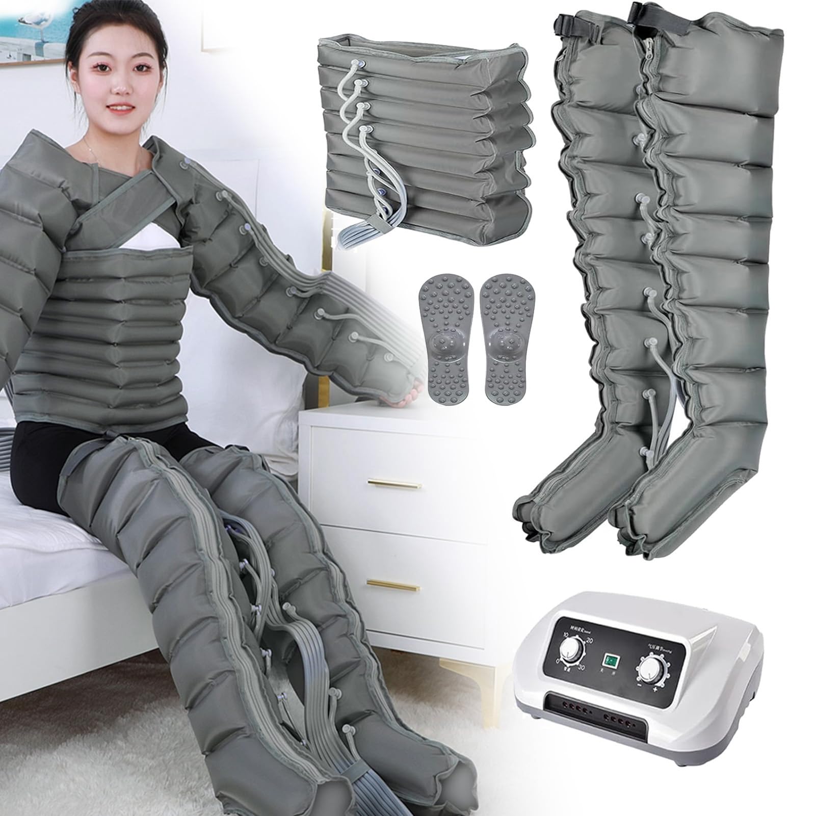 Stivaletti per terapia a compressione dell'aria a 8 camere, massaggiatore linfatico, massaggiatori per gambe per dolore e circolazione, stivali per pressoterapia per drenaggio linfatico e