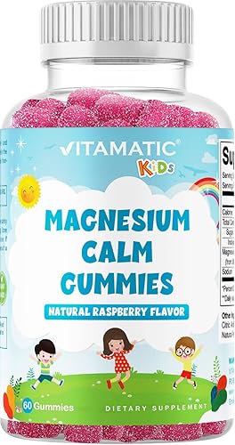 Vitamatic Gomitas calmantes de magnesio para niños, 60 gomitas veganas, gomitas MG de gran sabor que promueven un apoyo saludable, muscular, óseo y