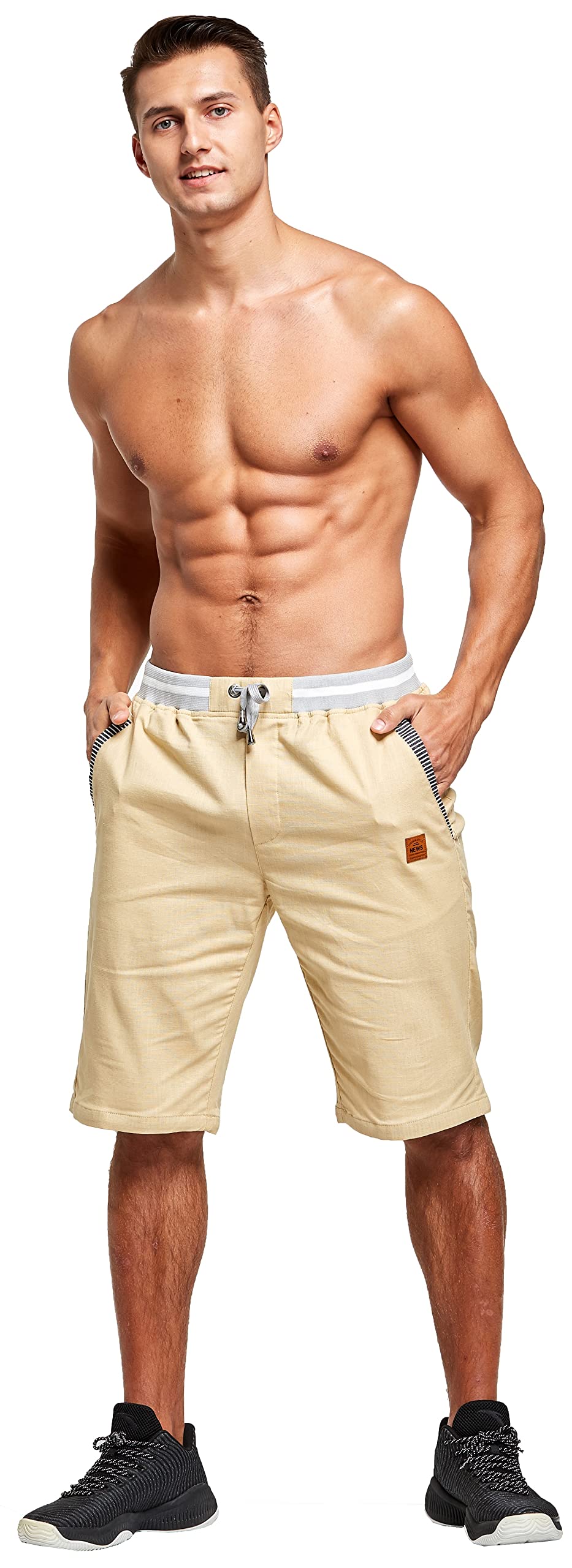 Tansozer Short Homme en Coton Casual Pantalon Slim Fit Taille éLastiquéE Short