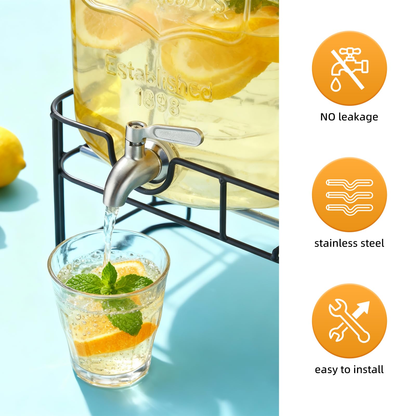 Lot de 2 distributeurs de boissons de 2 gallons pour fêtes, avec support, distributeur de carafe d'eau en verre