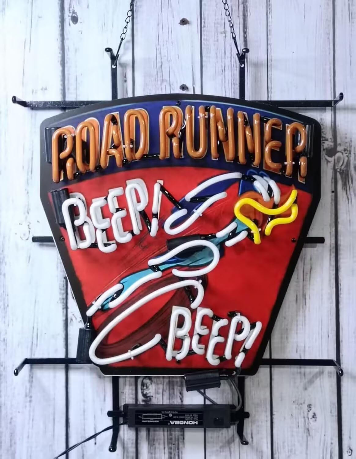 Road Runner Neon Signs for Wall Decor, Light Sign Handmade Real Glass Tube Beer Bar Pub Party Window Display Vivid Printed Board 24 X 20 Inches