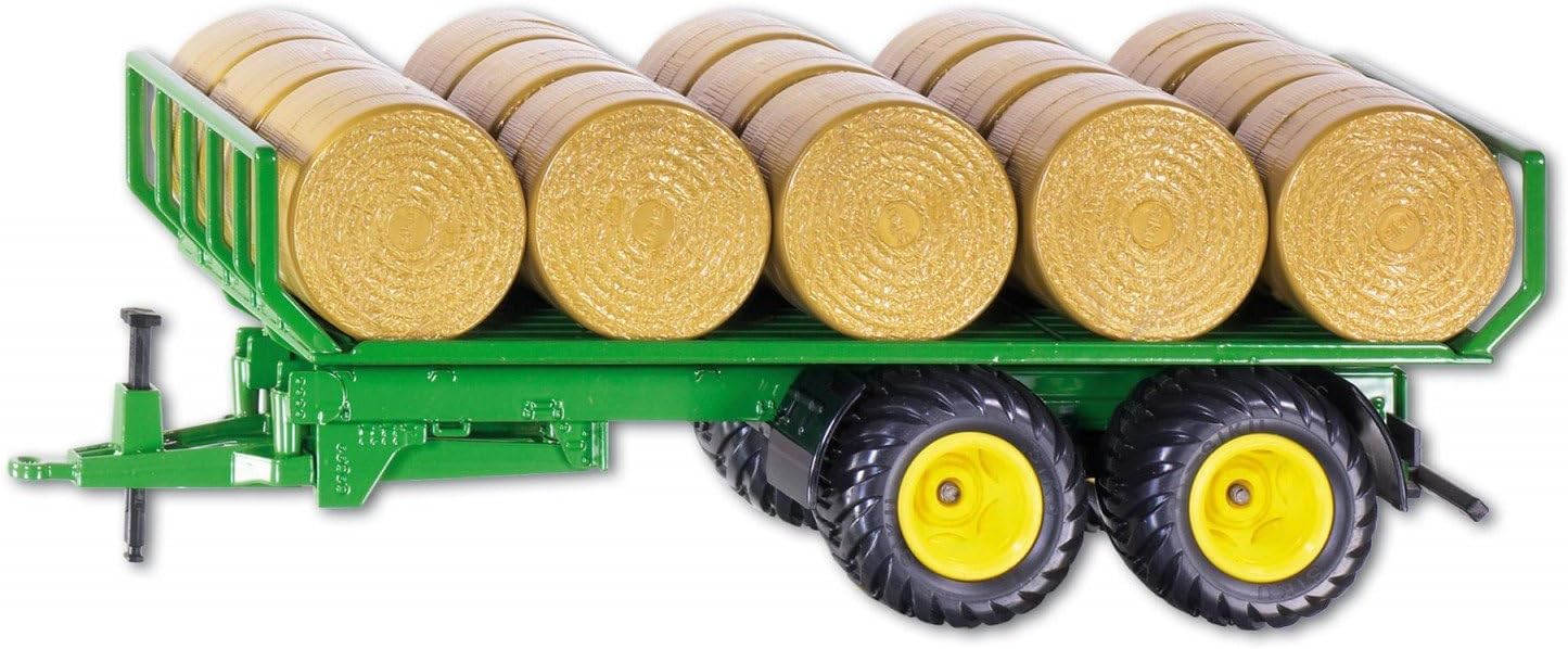2891, Round Bale Trailer, 1:32, Metal,Plastic, Green, Incl. 15 round bales, Compatible with standard siku rear hitch