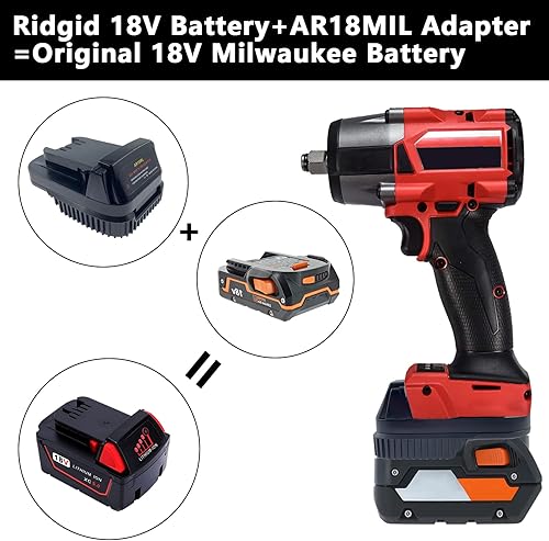 Miniatura 2 de ASUNT Convertidor de adaptador para Ridgid a Milwaukee, convertidor de batería AR18ML para Ridgid AEG 18V Hyper li-ion para trabajar con