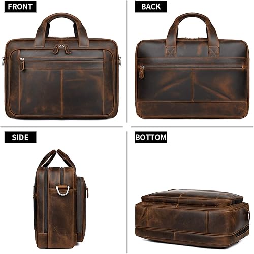 Miniatura 3 de Augus Business Travel Briefcase Genuine Leather Duffel Bags for Men Laptop Bag fits 15.6 inches Laptop YKK Metal Zipper (Dark brown)