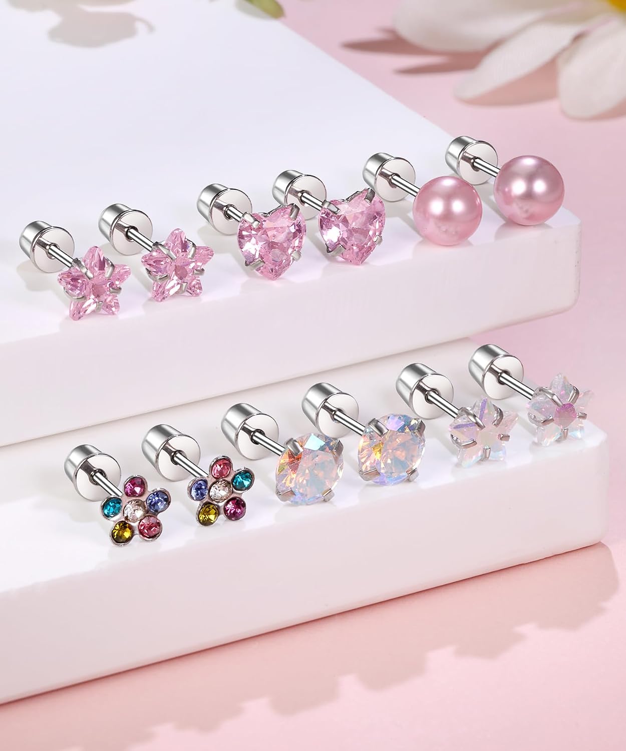 Flat Screw Back Hypoallergenic Earrings for Women Teen Girls Toddler Kids Baby Cute Surgical Stainless Steel Jewelry
