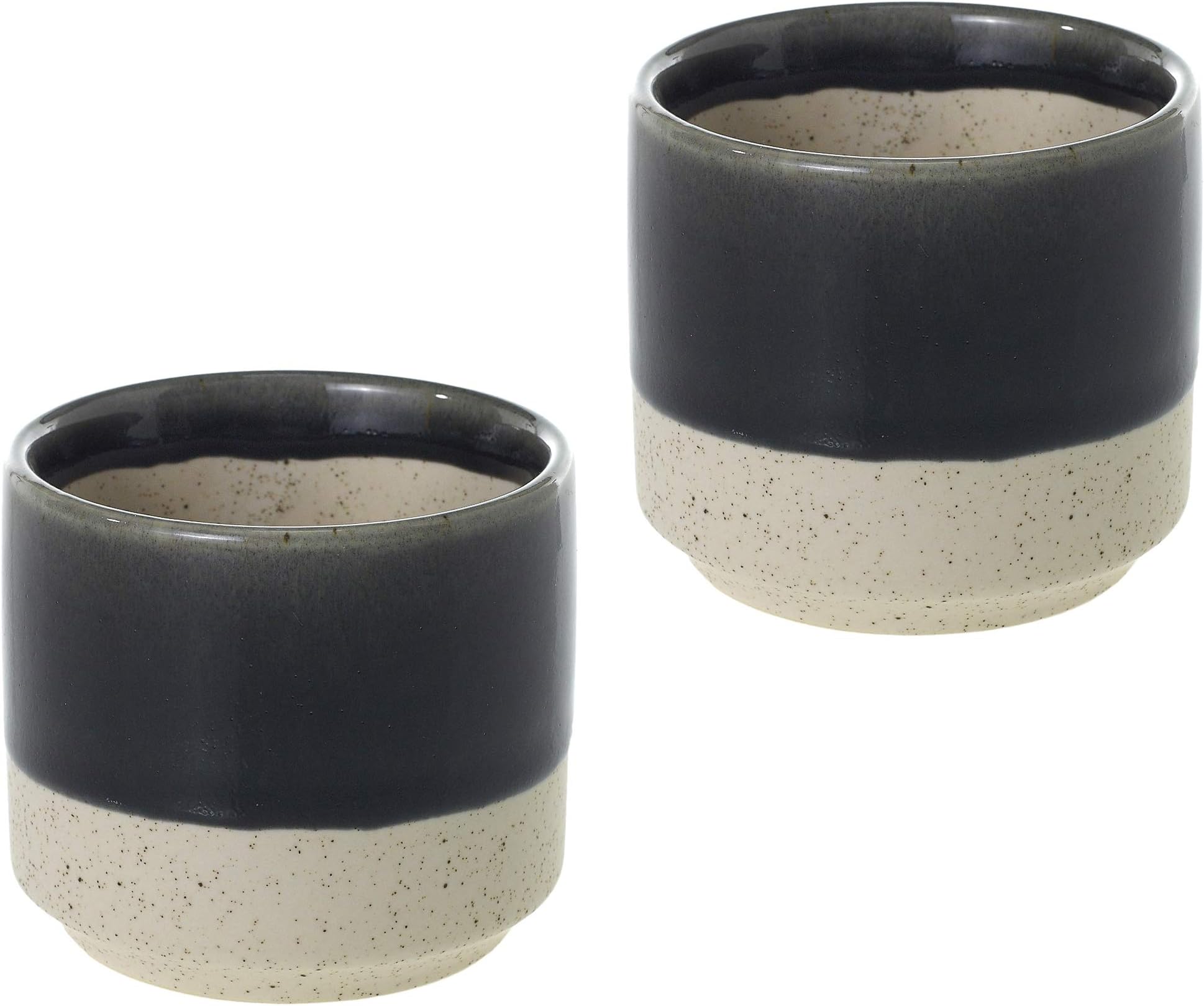 Black Round Ceramic Planter - Set of 2 - 3.25 X 3.25 X 2.75 Inches - Accent Decor Miguel Pot Speckled Pot - Modern Vase Decor for Home or Office
