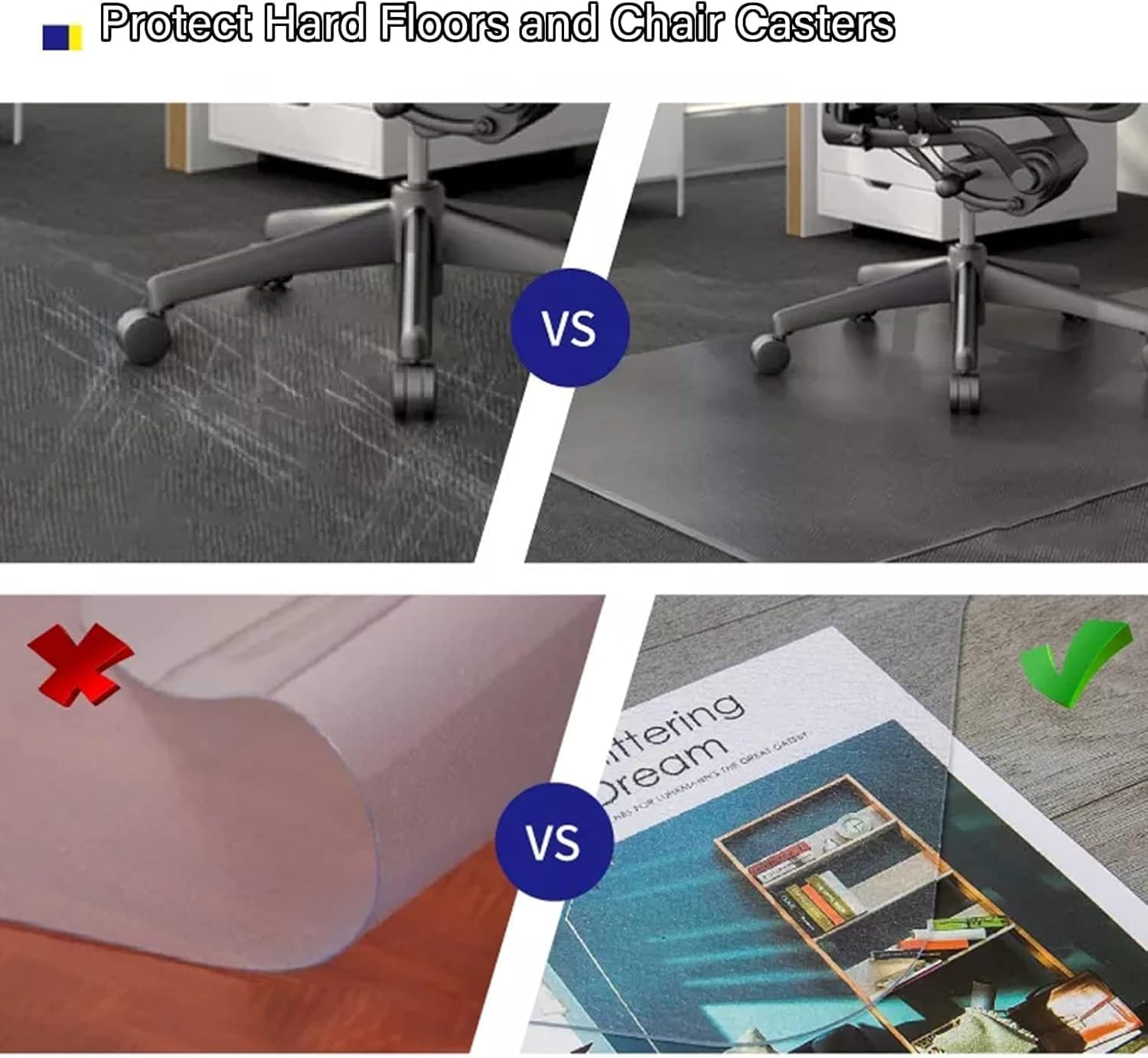 Washable Cuttable PVC Under Desk Chairs Runners,Rectangular Square Clear Plastic Mat for Hardwood Floor - Decorative Tile Non Slip Large Rug Protector(130cmX430cm/52 X172)