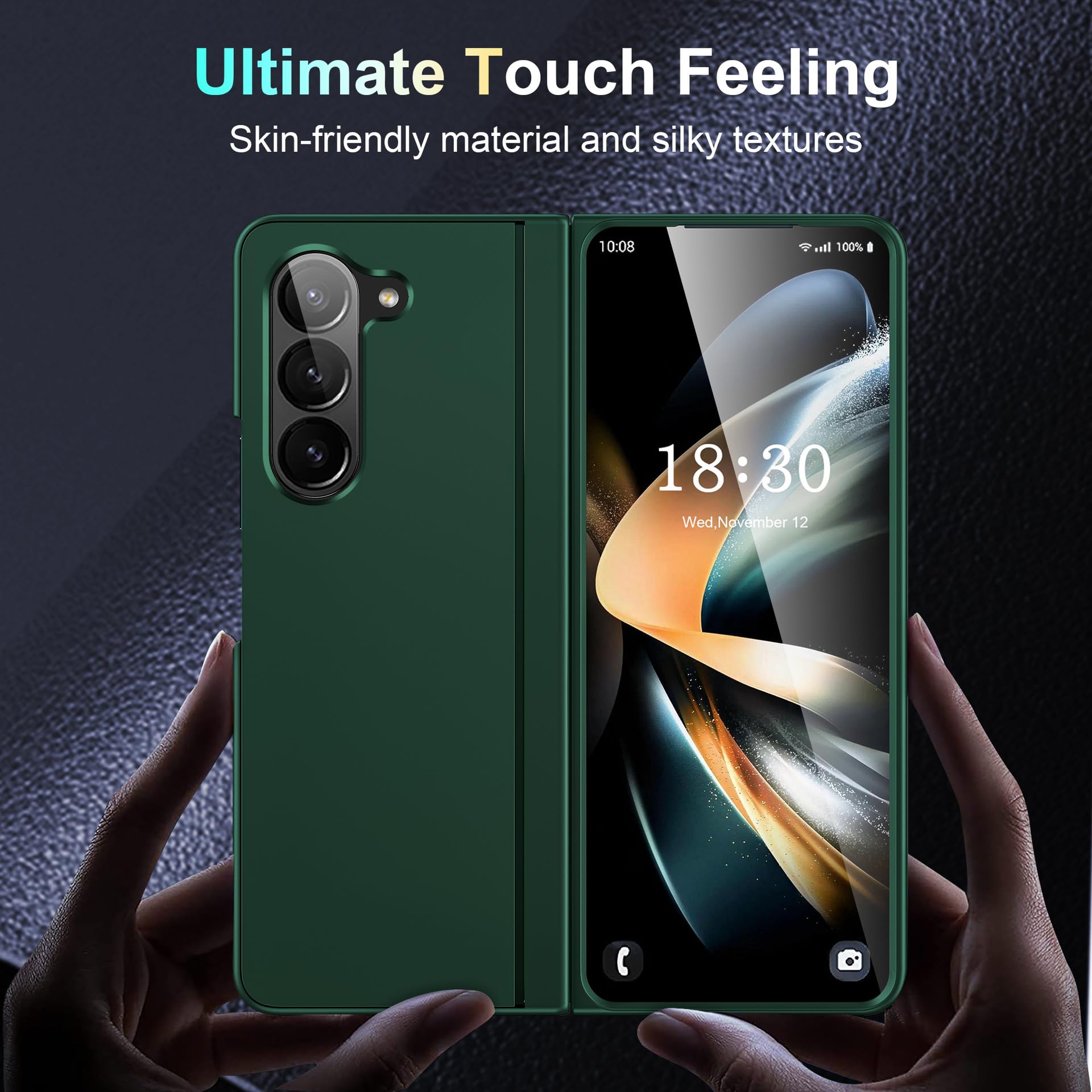 HAZARA Etui do Samsung Galaxy Z Fold 5, gładkie etui dotykowe ultracienkie etui na telefon komórkowy z klapką rozszerzony uchwyt, fioletowe