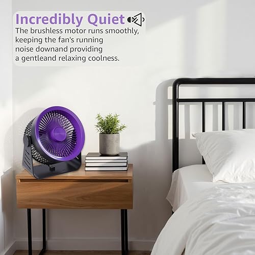 Miniatura 5 de Inmorven Ventilador de escritorio portátil, ventilador personal de 7 pulgadas con 5 velocidades, inclinación de 360, batería recargable USB para el