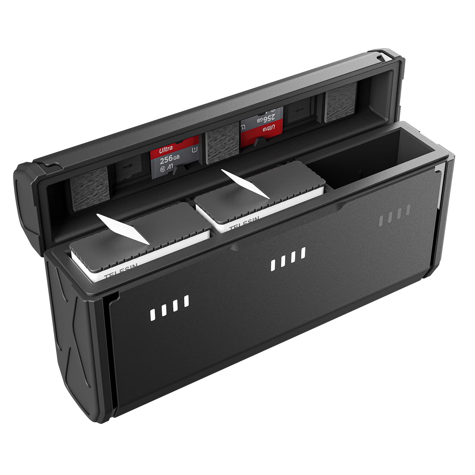 TELESIN Chargeur de Batterie pour GoPro Mission 1 Pro/Hero 13 Black, Chargeur Rapide 3 Batteries pour Batteries Enduro d’Origine, Boîtier de Charge Portable avec Rangement Carte SD et Indicateur LED