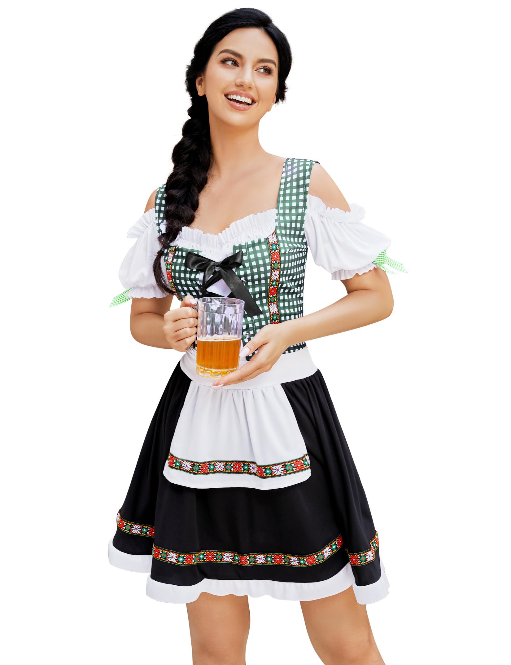 GloryStarWomen's German Dirndl Dress Traditional Bavarian 1 Piece Beer Garden Oktoberfest Costumes