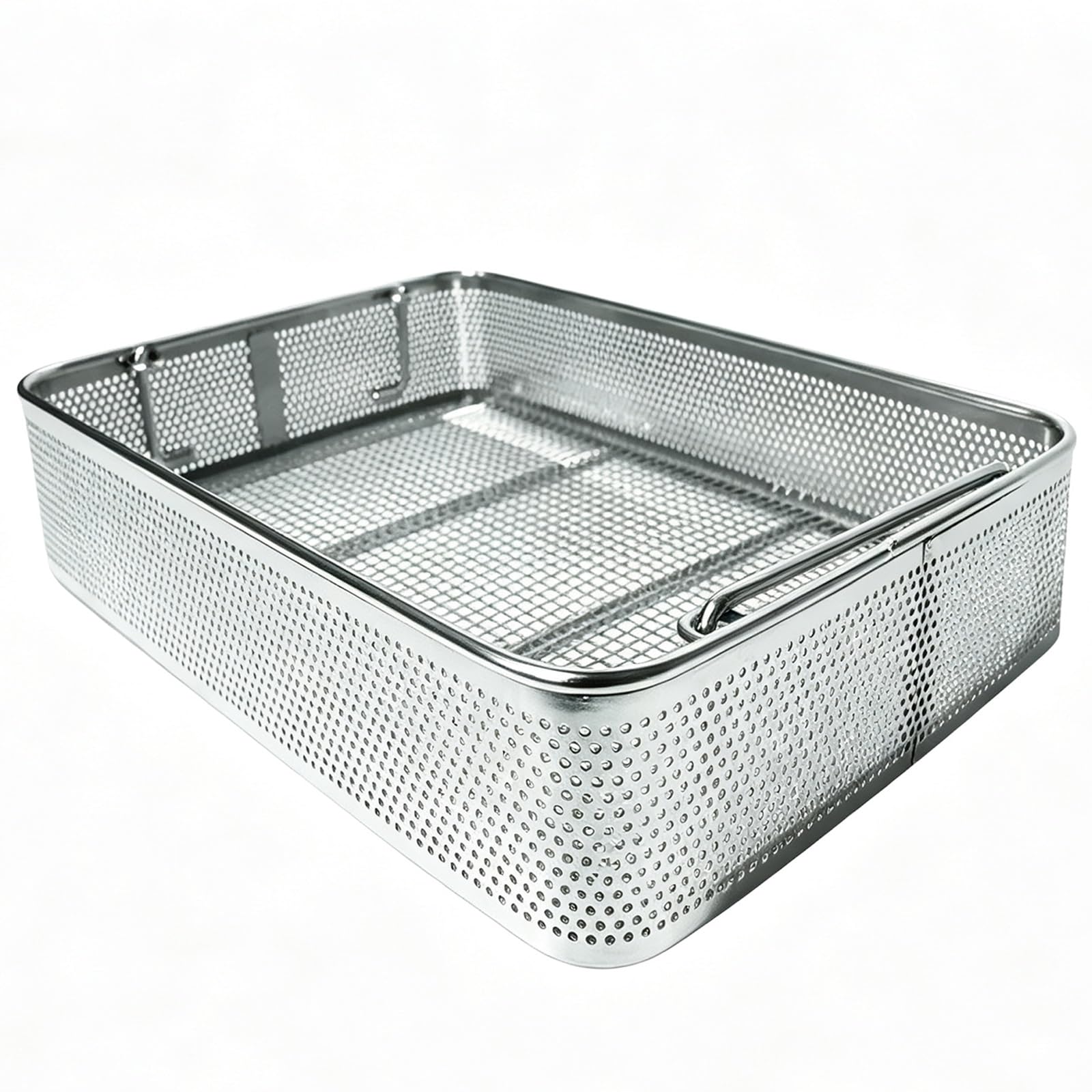 Cesta de desinfección médica en acero inoxidable de 60x30cm con asas ocultas