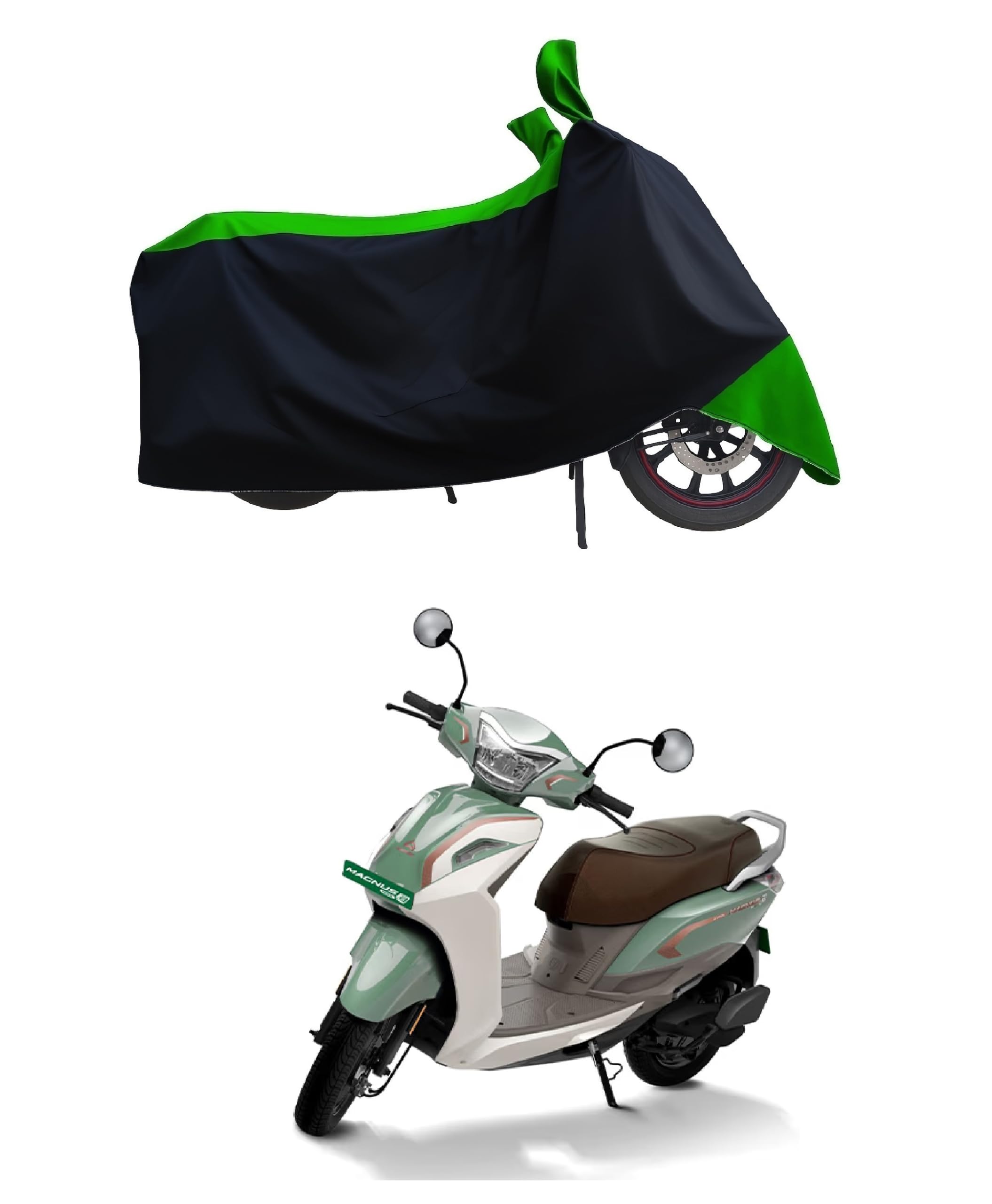 All Weather Protection Two Wheeler Bike Cover for New Ampere Magnus G Max EV Scooty Cover with Anti Dust and Water-Resistant | Scratch Proof Premium 210T Fabric_ Green Stripe-image-8