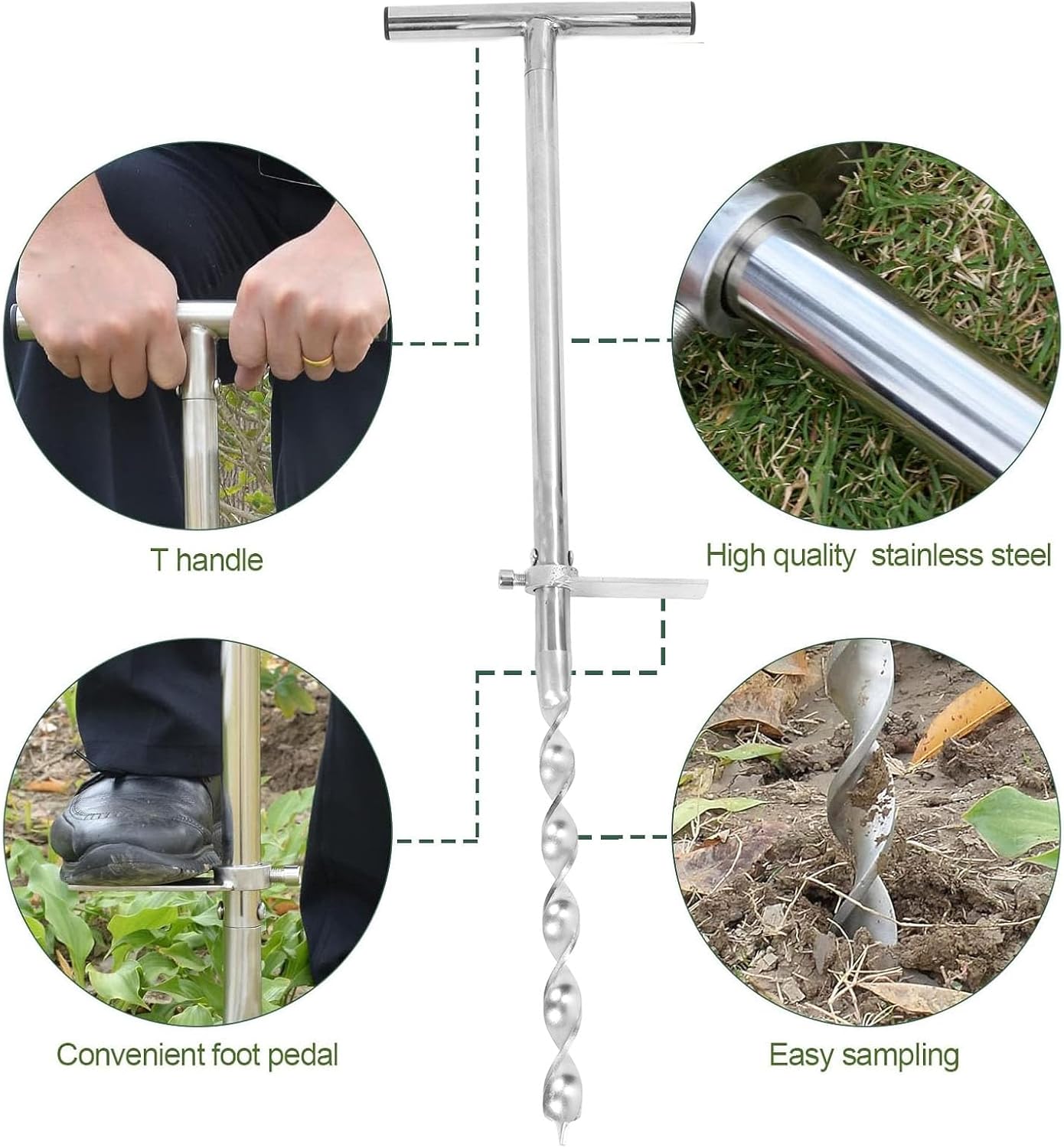 GOTOTOP Portable Soil Sampler Stainless Steel Soil Core Sampling Kit with T Handle, for Uncured and Non Dry Soils, Includes 2 Sample Bags