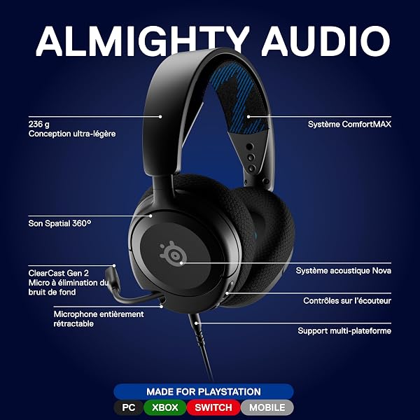 SteelSeries Arctis Nova 1P - Casque de jeu multi-système — Hi-Fi avec pilotes — Son Spatial à 360° — Coussinets d’Oreille à Mousse à Mémoire — Microphone antibruit — PS5, PS4, PC, Switch, Xbox - Noir - 2