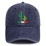 Embroidered Baseball Cap Mexican Flag Cactus Design Adjustable Strap