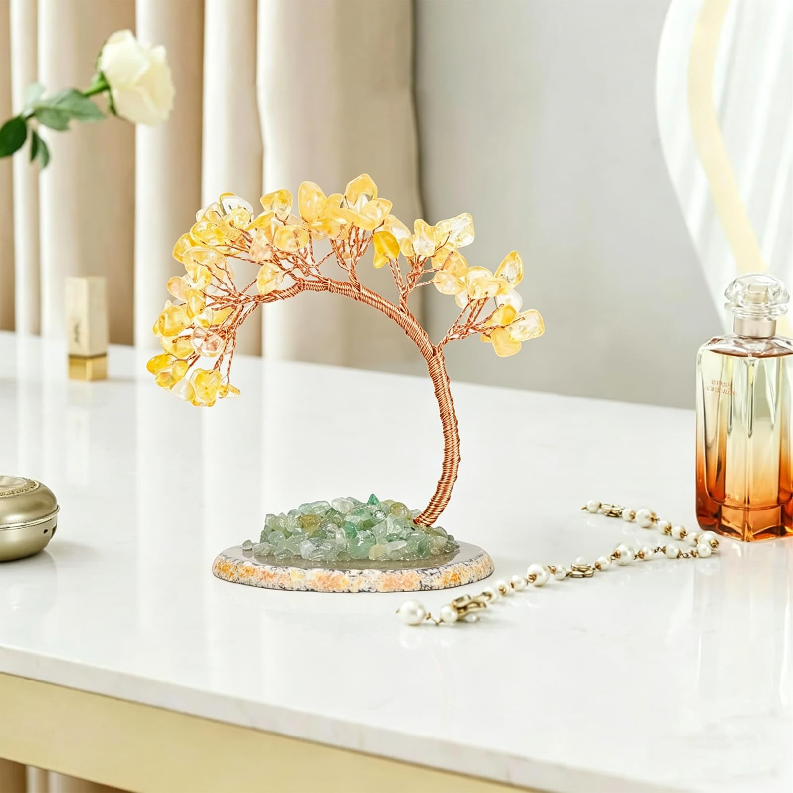 Albero Della Vita In Cristallo Giallo, Soprammobili Moderni per Casa e Ufficio, Oggetti Decorativi per la Casa Fatti a Mano, Ornamento Feng Shui per Prosperità e Fortuna, Regalo Donna