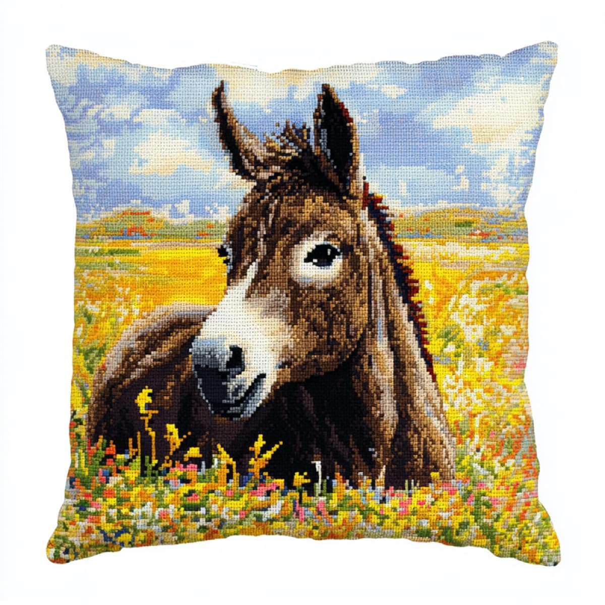RKFLGEW DIY Hook Latch Kit Farm Animal Donkey 3D Pillow Materials Package Latch Hook Embroidery Kits DIY Carpet Cushion Crocheting Pillowcase for Home 43x43cm