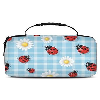 BICUUZHI Floral Daisy Ladybugs Carrying Case Compatible with Nintendo Switch & Switch OLED, Portable Travel Carry Case Pouch with 20 Games Cartridges for Accessories and Games