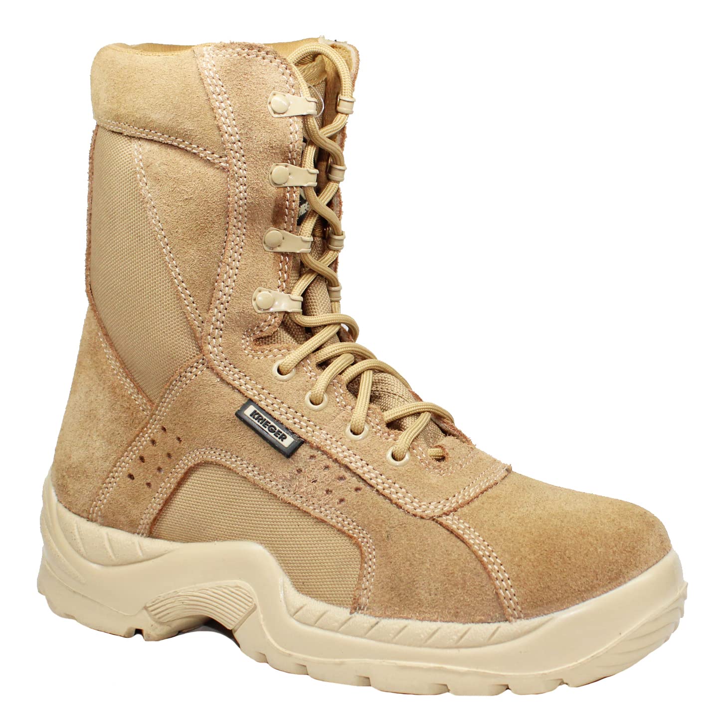 KriegerKrieger Hi-Ankle Leather Boot, Anti-Skid Sole, M4 Tech in-Socks, Trekking, Biker & Army Boot (Beige, Numeric_7)