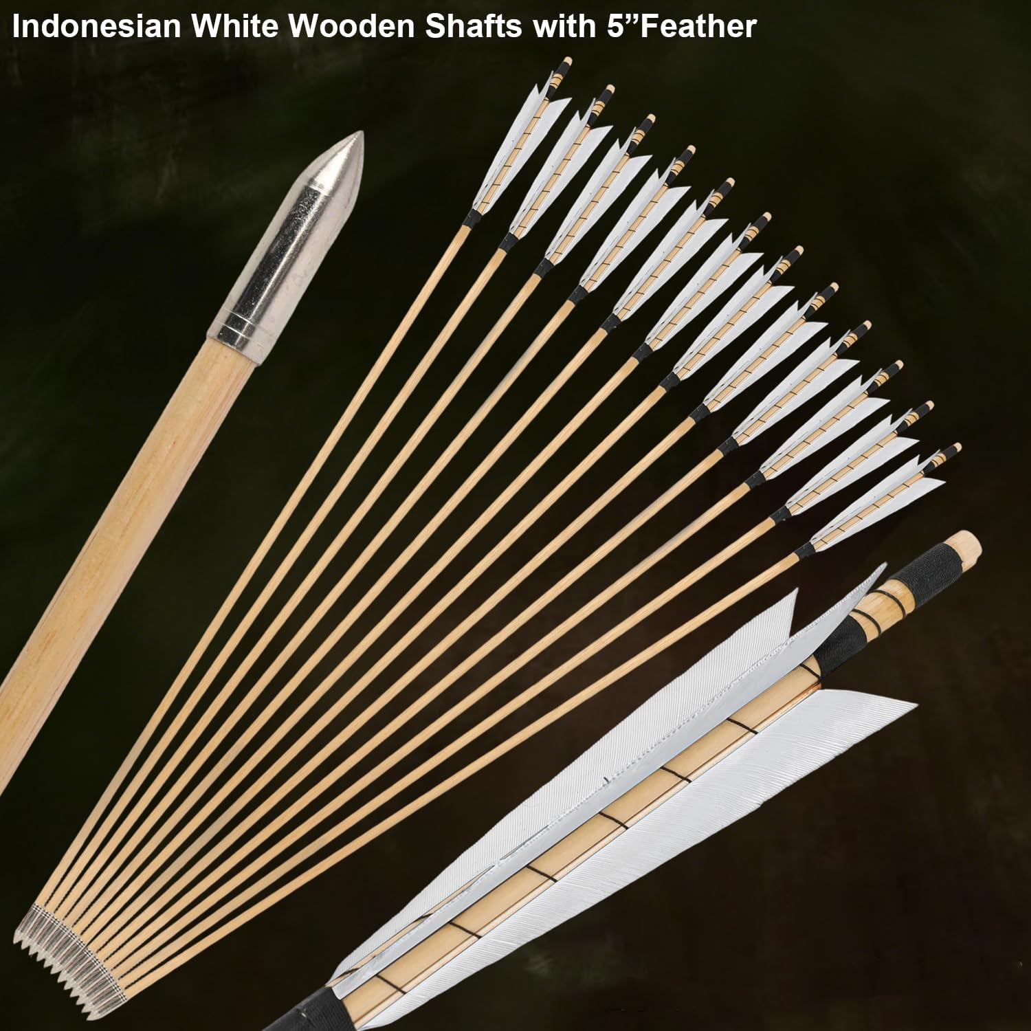 POEARCUS 12pcs Handmade 32" Wooden Arrows with 5" Turkey Feather Fletching for Recurve Bow Longbow Hunting Practice