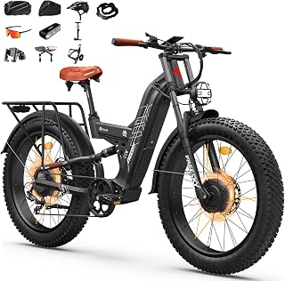 FREESKY 4000W Dual Motor Electric Bike for Adults, 48V 30AH Samsung Cells Battery 120Miles Range, 40MPH AWD Fast E-Bike, 26" Fat Tire Full Suspension Electric Mountain Bike, UL2849 Certified by TÜV