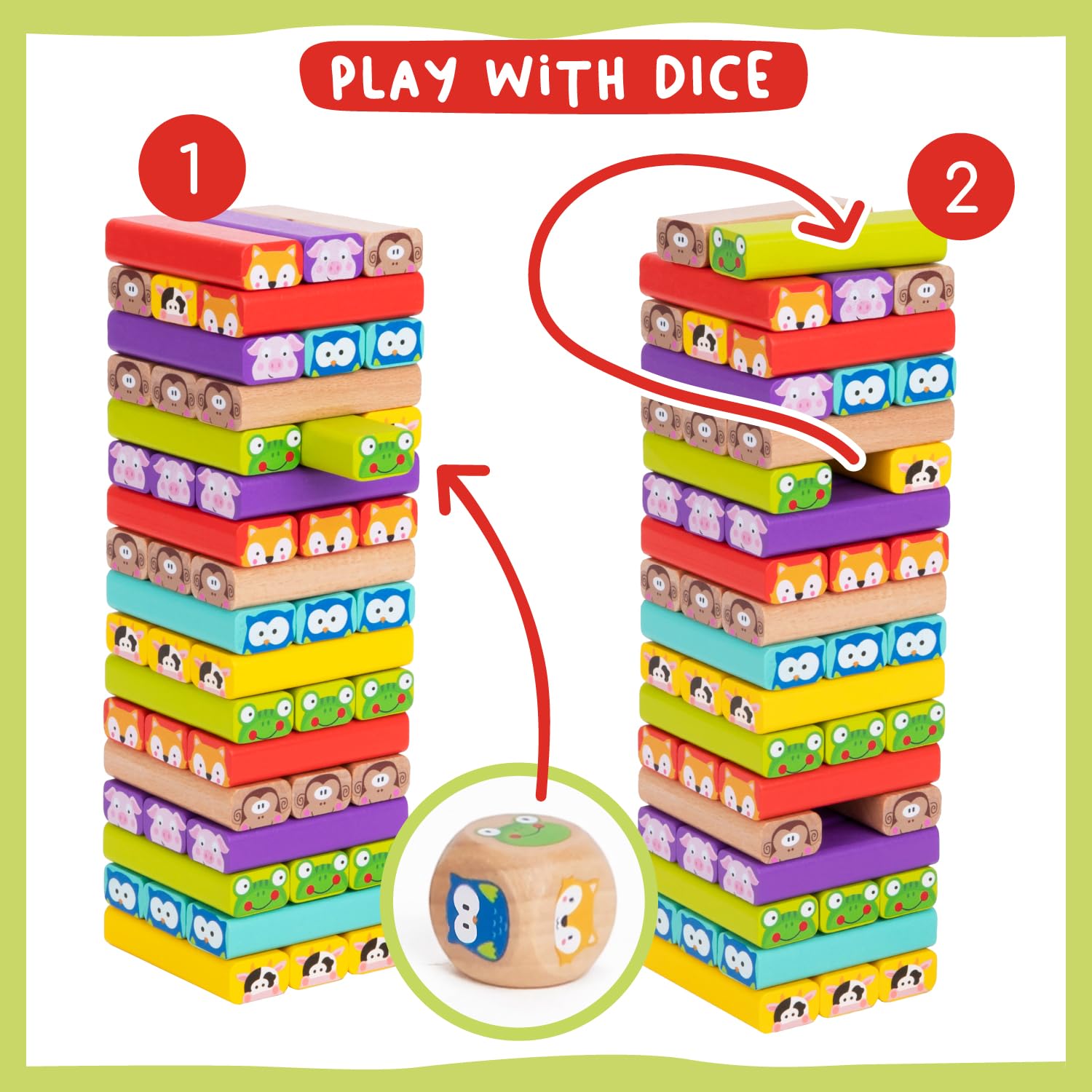 Nene Toys Wooden Tumble Tower Game with Animals - Image 3