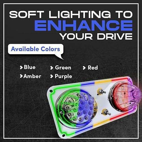 Miniatura 4 de Placa de luces de cúpula Peterbilt de la Florida (verde)  Placa de luz de espejo Peterbilt con interruptores de interruptor  Iluminación interior de