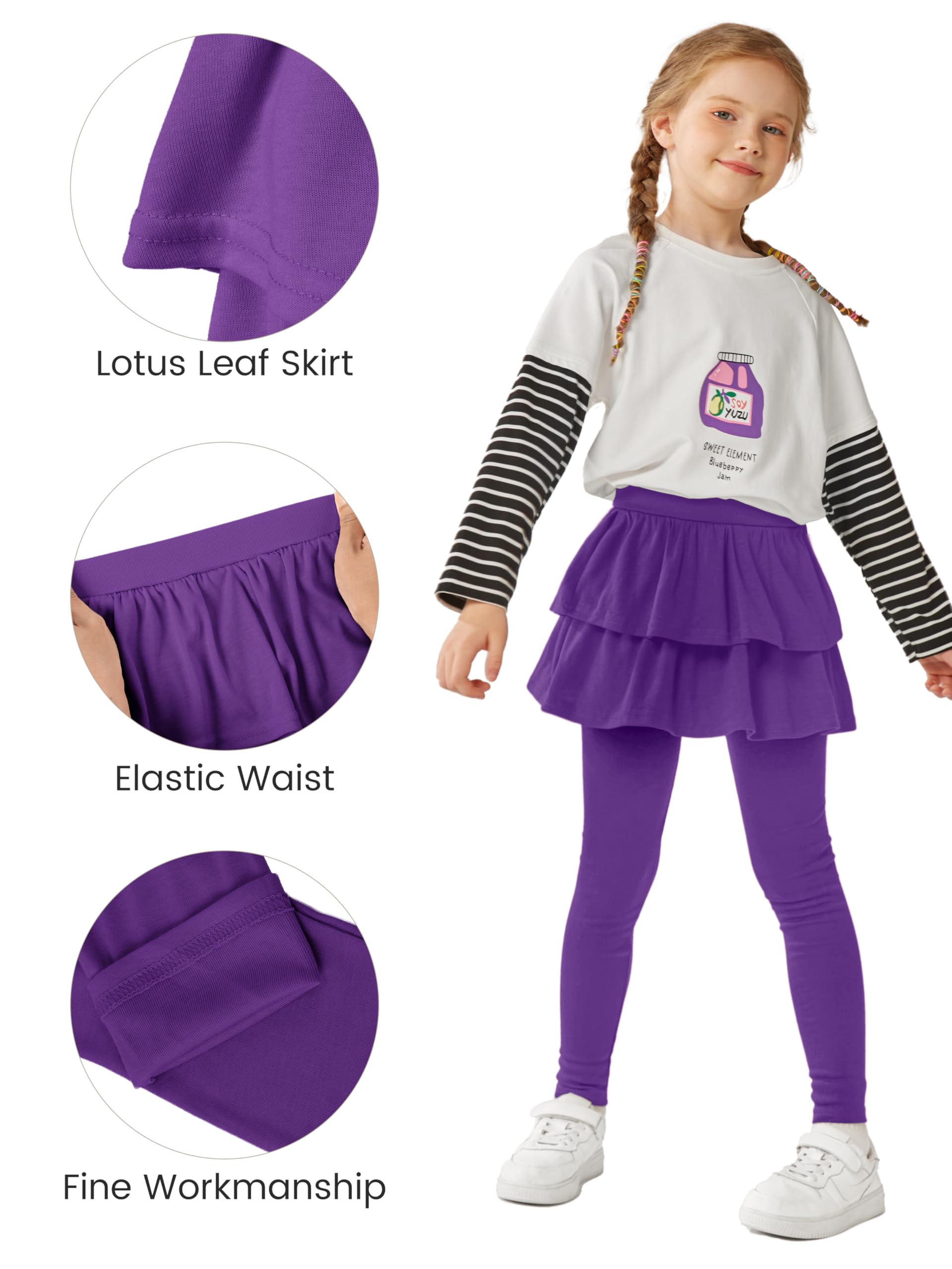 Resinta 3er-Pack Mädchen-Leggings mit Rock aus Baumwolle, Rüschenrock-Hosen, warme Tutu-Leggings für Mädchen