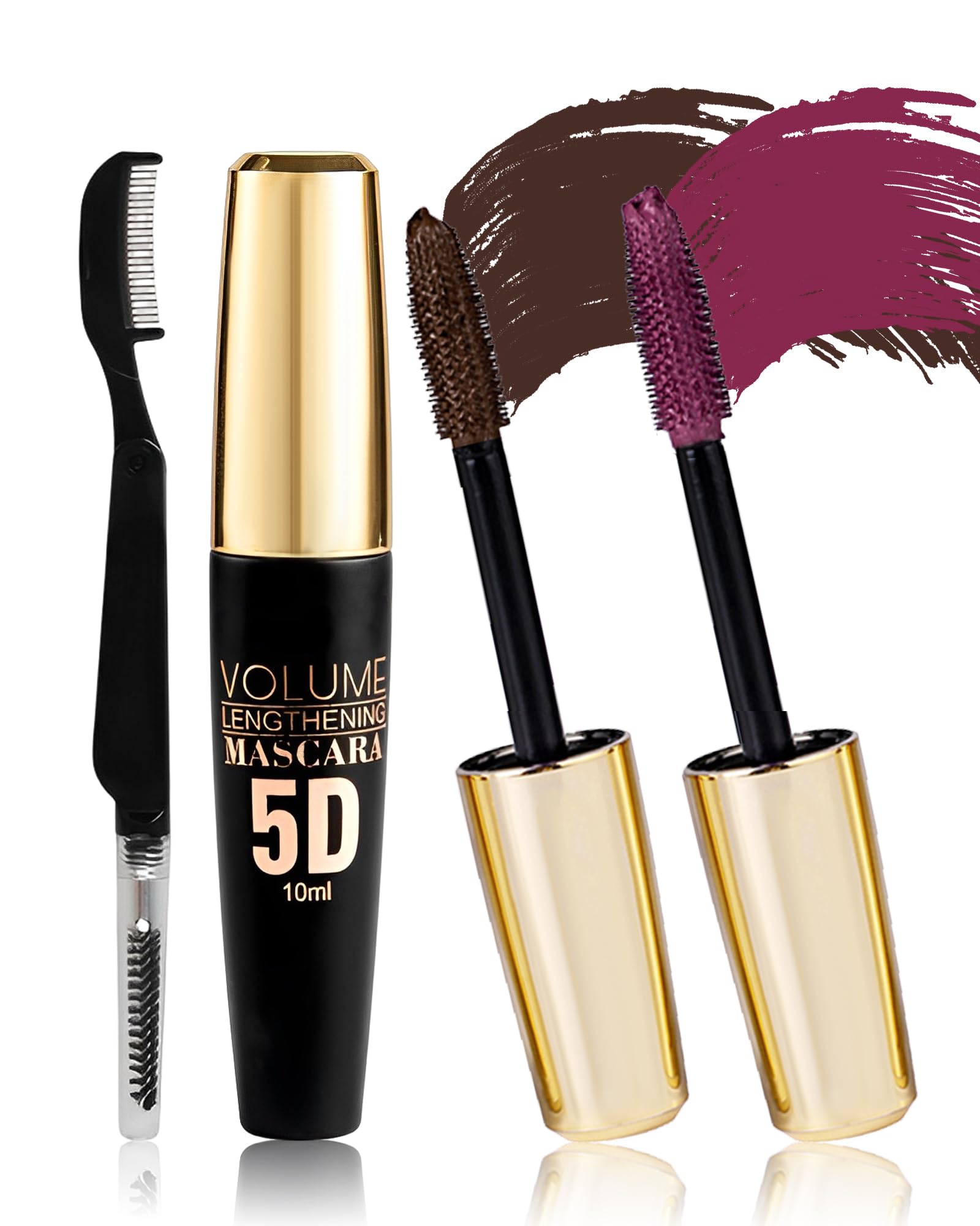 2Pcs Brown Burgundy Mascara Waterproof, Colored Mascara Volume and Length | 5D Fiber Tubing Mascara for Eyelashes, Long Lasting, No Flaking, Volumizing Curling Colorful Máscara, Halloween Makeup rimel