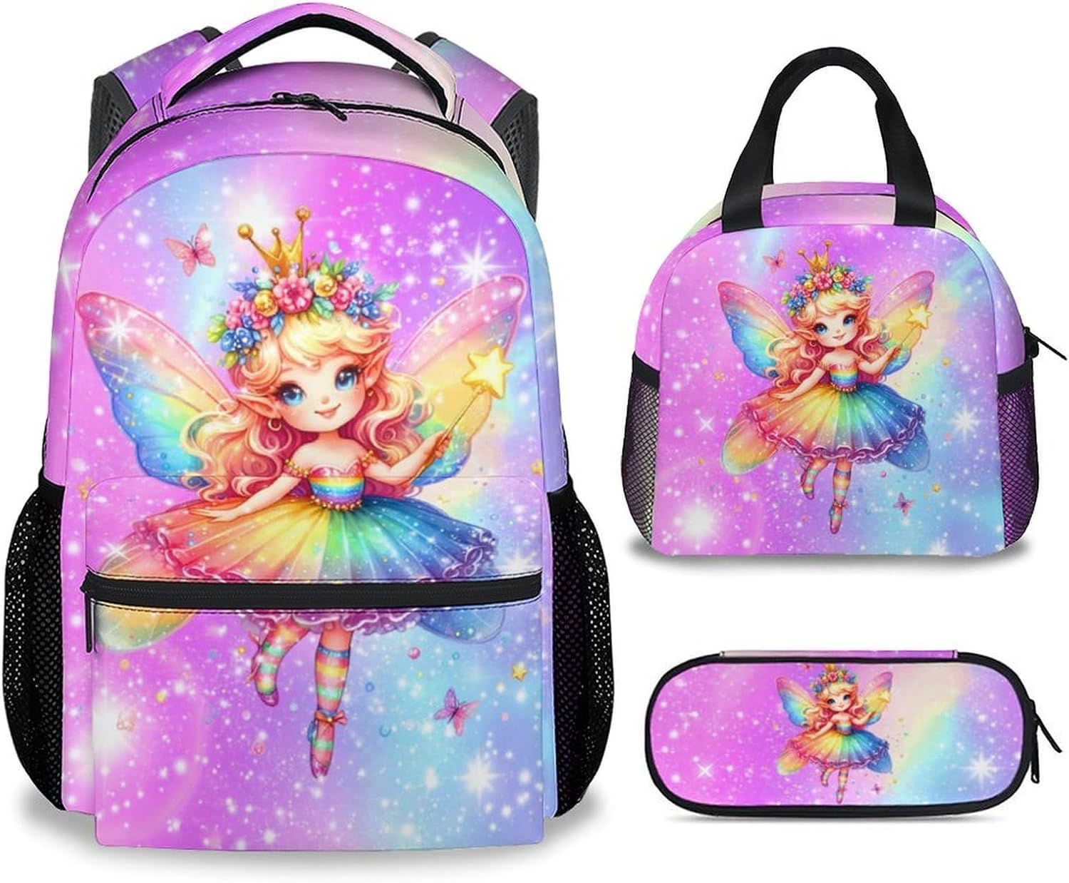 Girls Backpack with Lunch Box - 3PCS Axolotl Backpacks Matching Combo for Elementary - Animals Lightweight Bookbag and Pencil Case Bundle