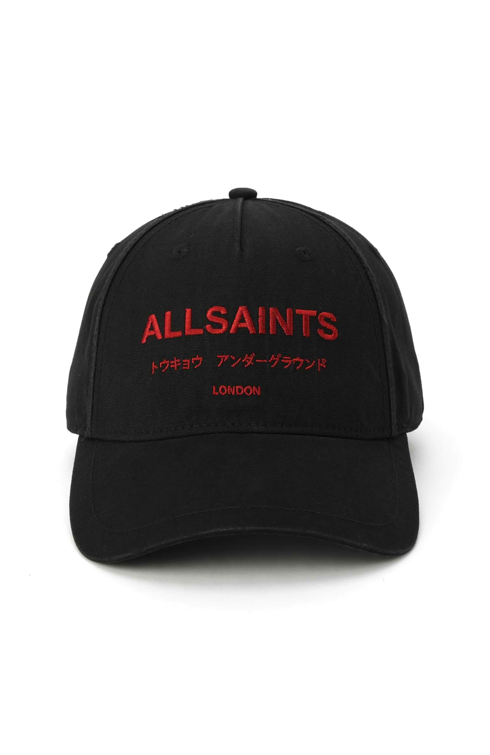 AllSaints Men's Underground Logo Washed Baseball Cap, Cotton Hat, Adjustable Strap, Curved Brim Black