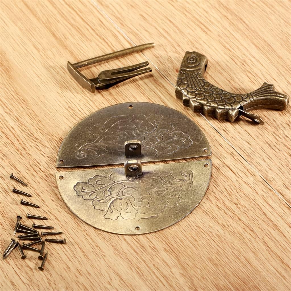 Iron Drawer Cupboard Cabinet Chest Door Lock Latch Plate Pulls Handle Knocker Vintage Old Fish