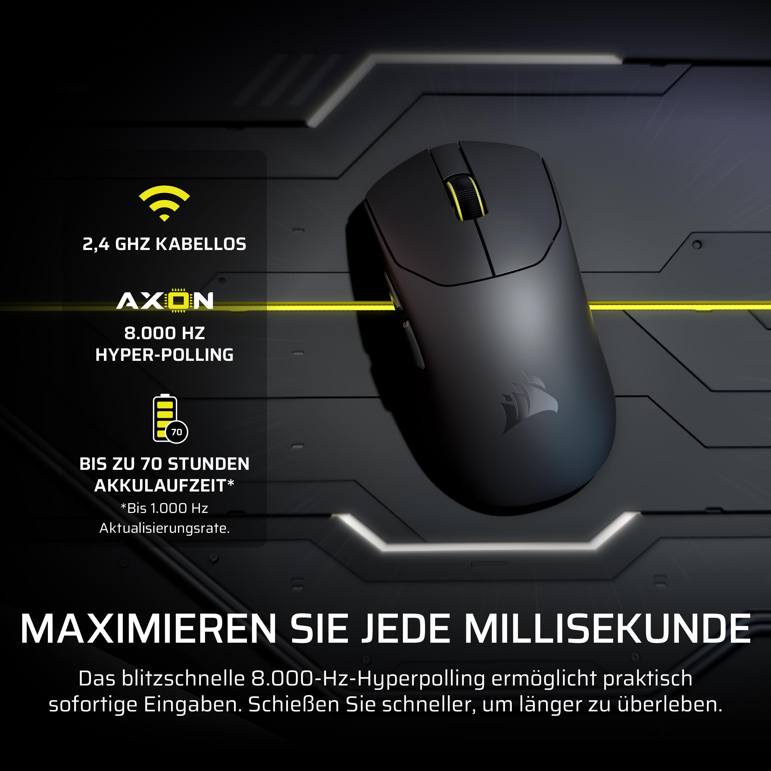 Corsair Sabre v2 PRO Ultralight Wireless FPS Gaming-Maus Schwarz 33K DPI 36g 8000Hz Hyper-Polling Mechanische Tastenschalter 70h Akkulaufzeit